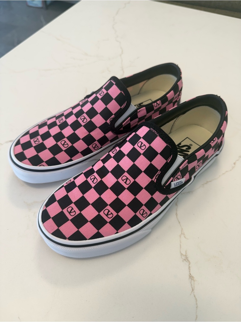 Valentino Pink & Black Checkerboard Slip-On Sneakers